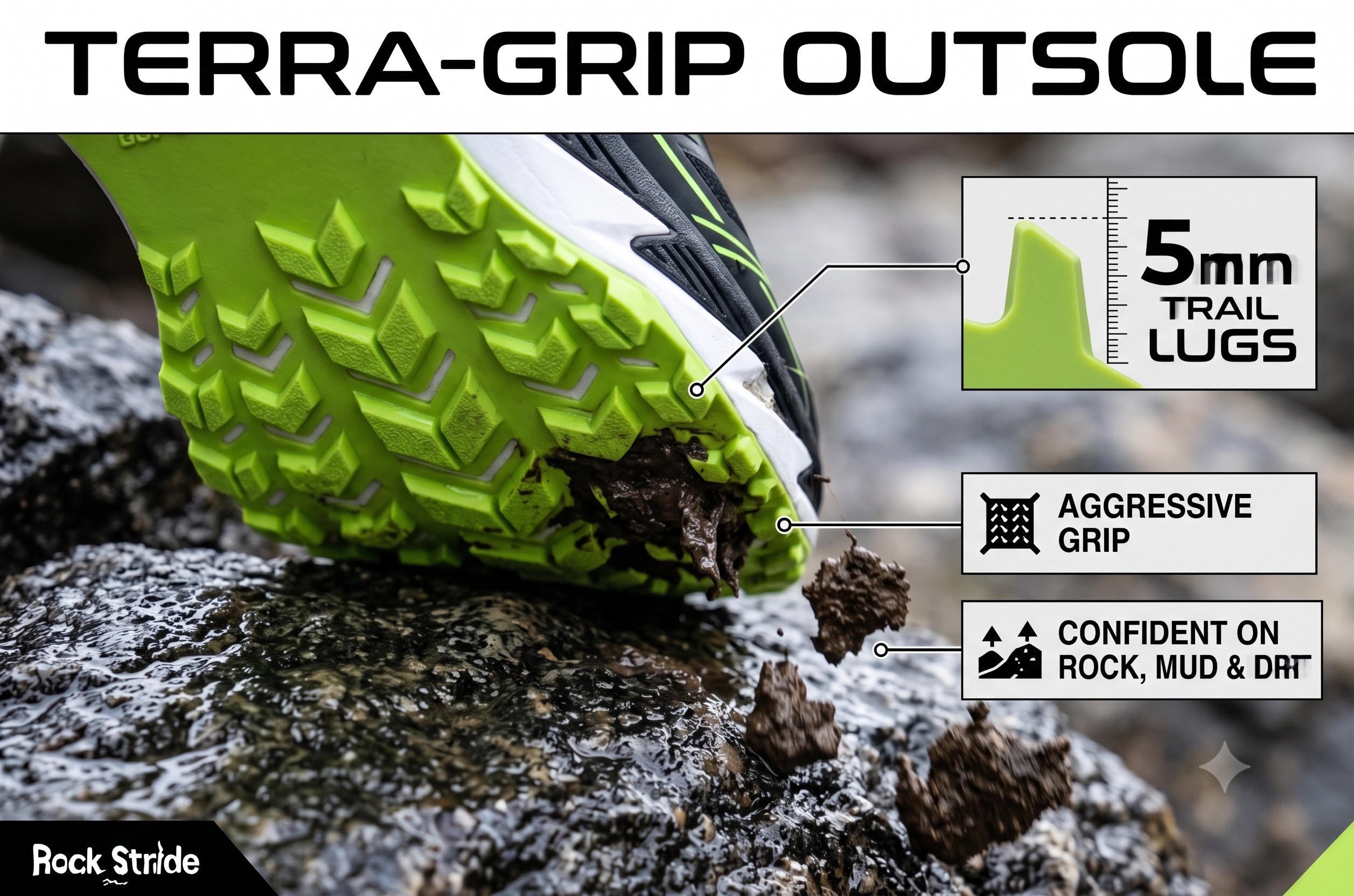 Terra-Grip outsole with 5 millimeter trail lugs