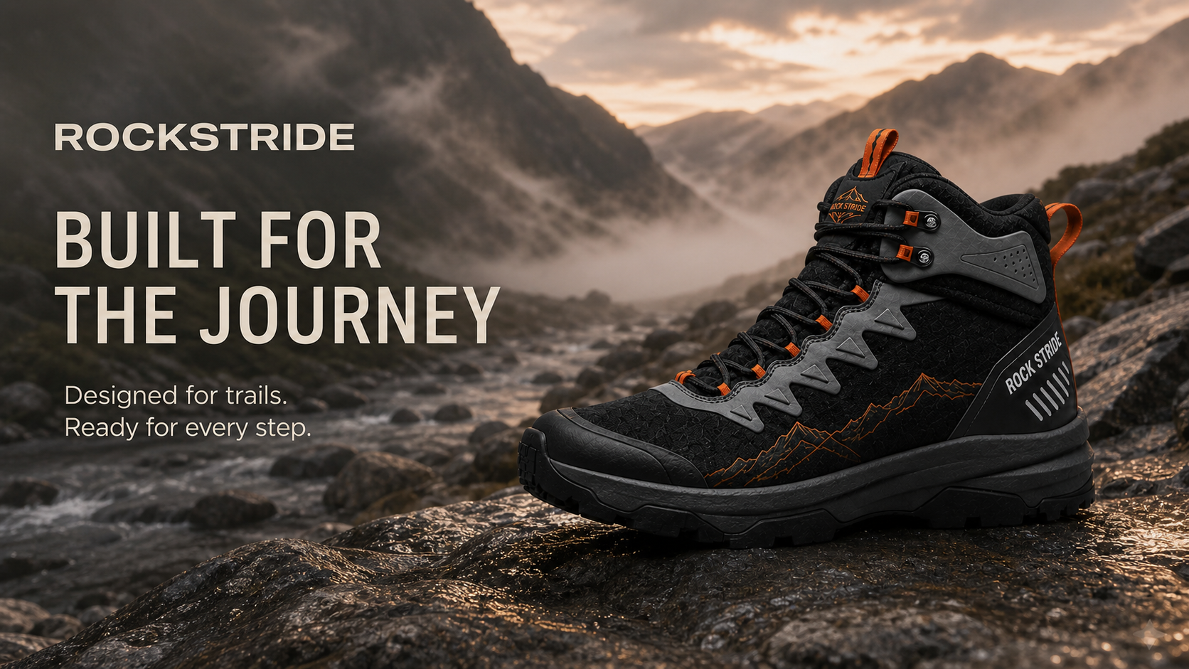 Rock Stride outdoor footwear in mountain terrain